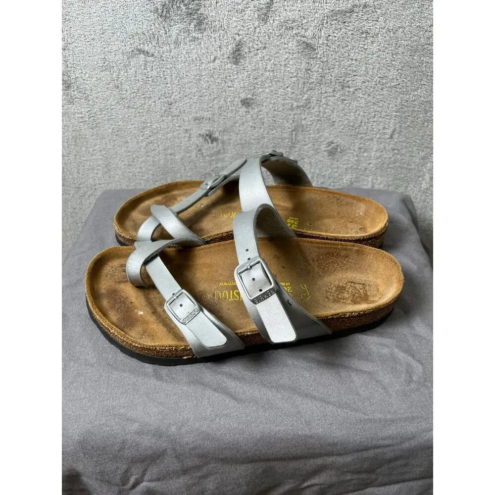 Birkenstock Mayari Sandals Womens EU 37 US 6 Silver Birko-Flor Comfort Slides